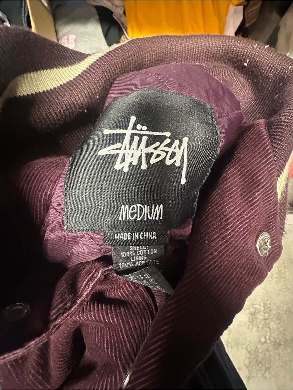 Stussy Bomber Corduroy Plum Jacket Mens Sz M - Picture 3 of 3